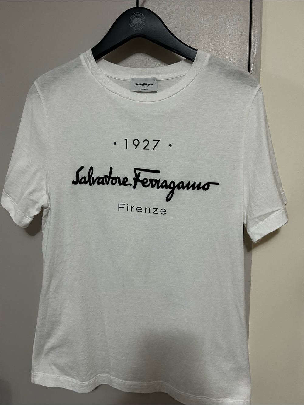SALVATORE FERRAGAMO 1927 Logo T-Shirt White Cotton Mens Size L